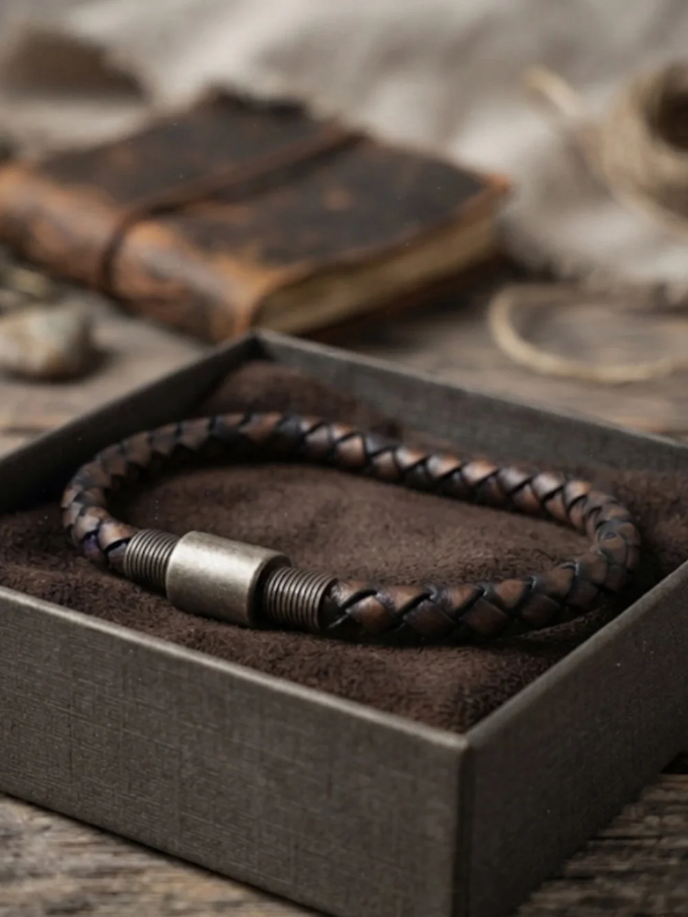 NEW Mens Bracelet Leather Braided 6mm Steel Magnetic Closure 8.5